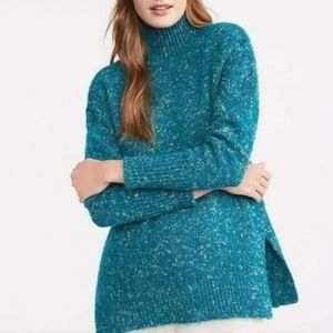 Loft Collab with Lou & Grey Mock Neck Long Sleeve Green Multi Color Knit Sweater